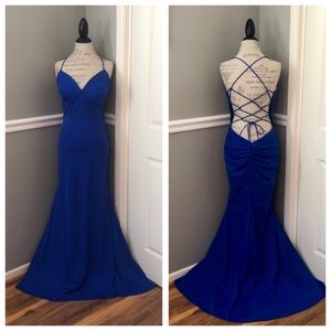 NEW STUDIO 17 SZ 16 ROYAL BLUE TIE BACK FORMAL EVENING GOWN
